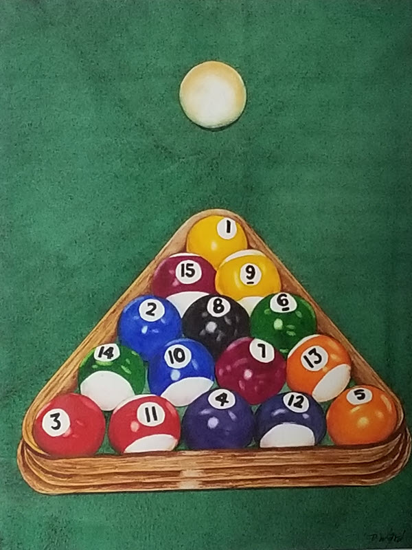 Behind the Eight Ball, a watercolor painting by Deb Ward